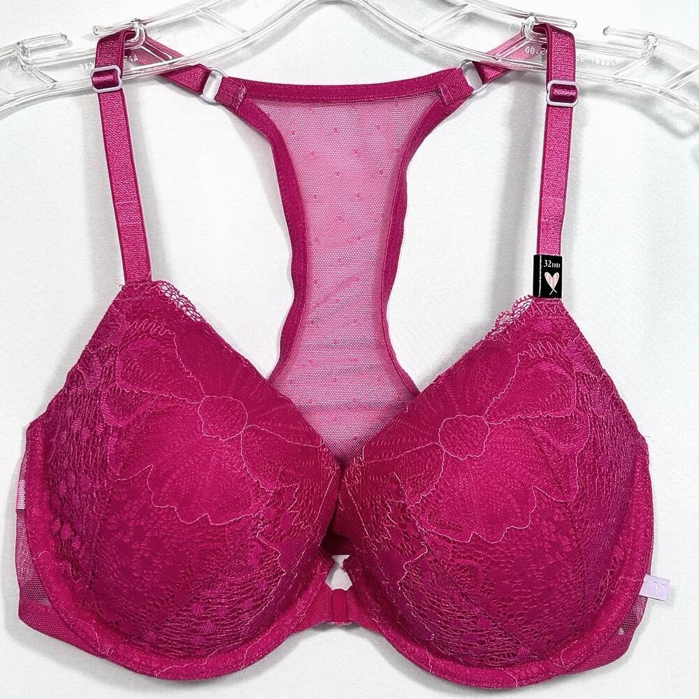 VICTORIA'S SECRET Racerback Demi Lined Lace Bra Fuchsia 32DD NWT